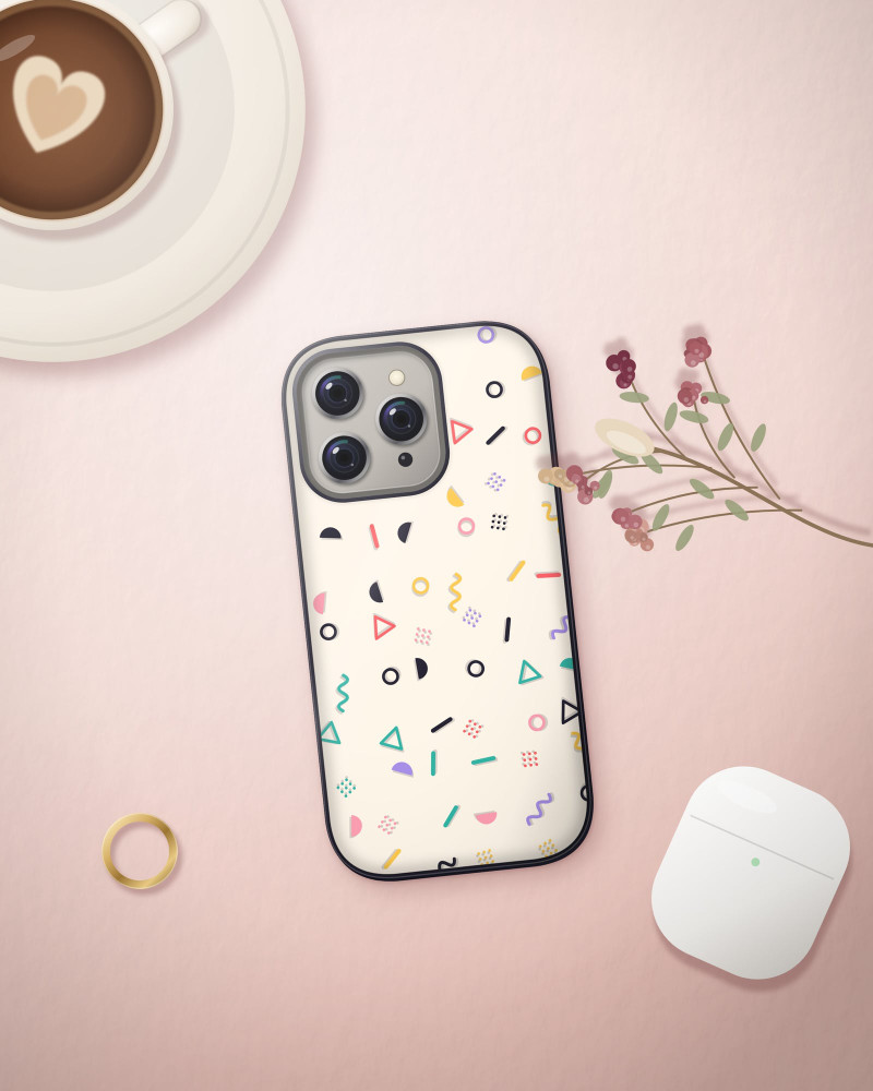 90s Recess Case on iPhone 16 Pro, flat-lay