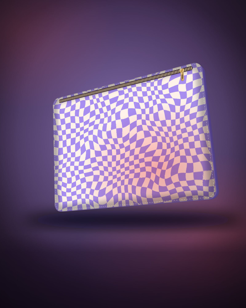 Warped Checker laptop sleeve, angled