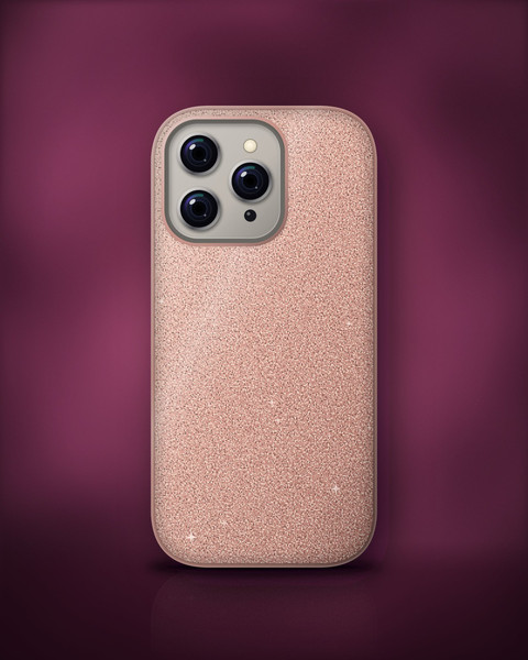 Rose Gold Glitter Case on iPhone 16 Pro, front