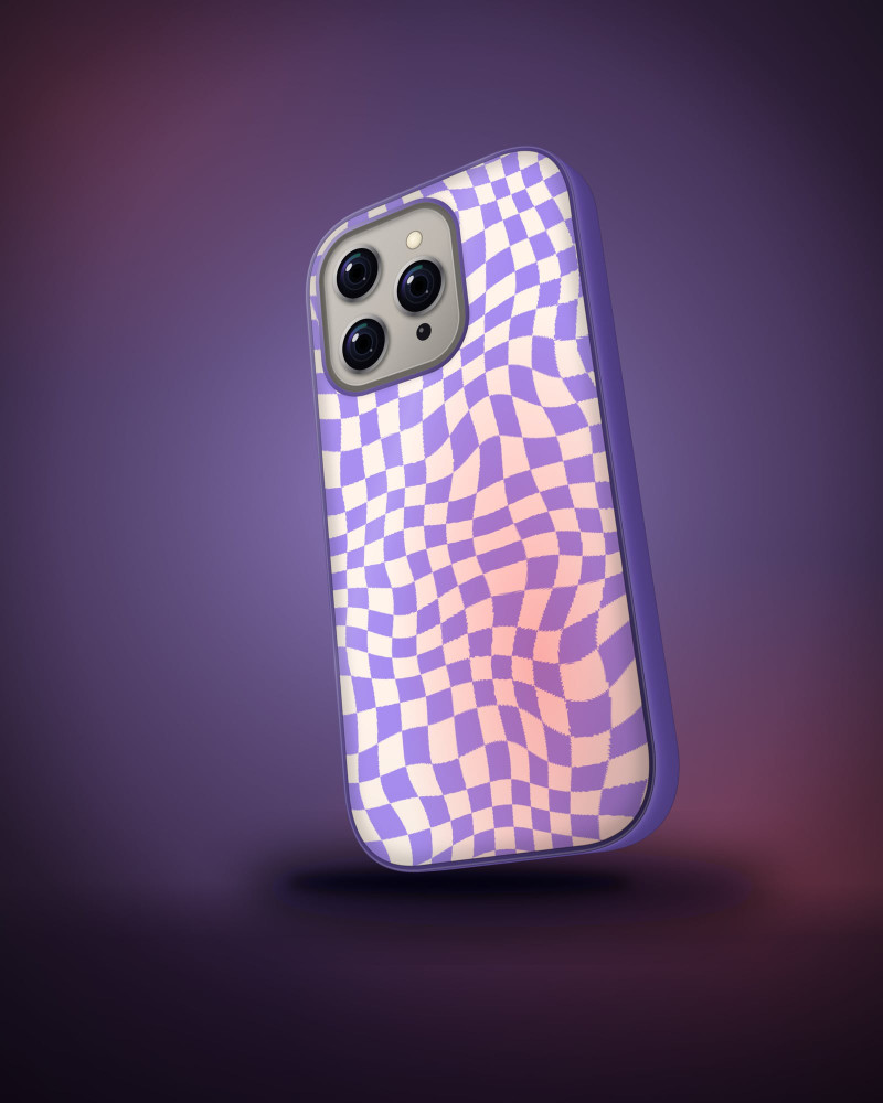 Warped Checker Case on iPhone 16 Pro, angled view