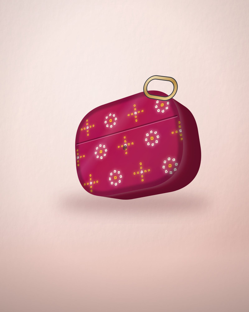 Bandhani Rani earbud case cover, angled