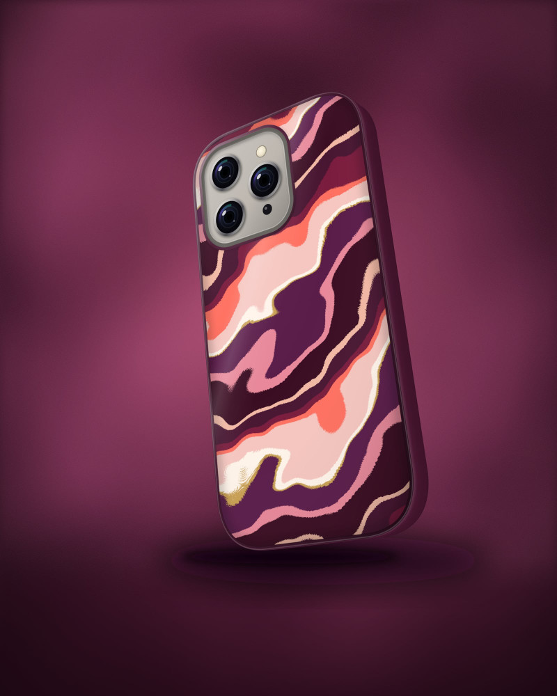 Wine Swirl Case on iPhone 16 Pro, angled view
