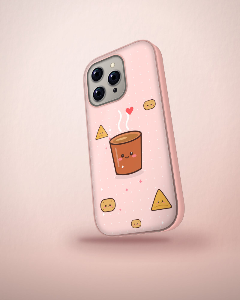 Chai-chan & Friends Case on iPhone 16 Pro, angled view