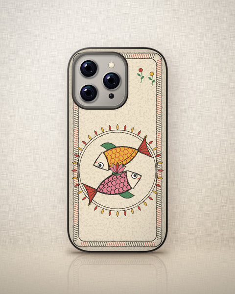 Madhubani Meen Case on iPhone 16 Pro, front