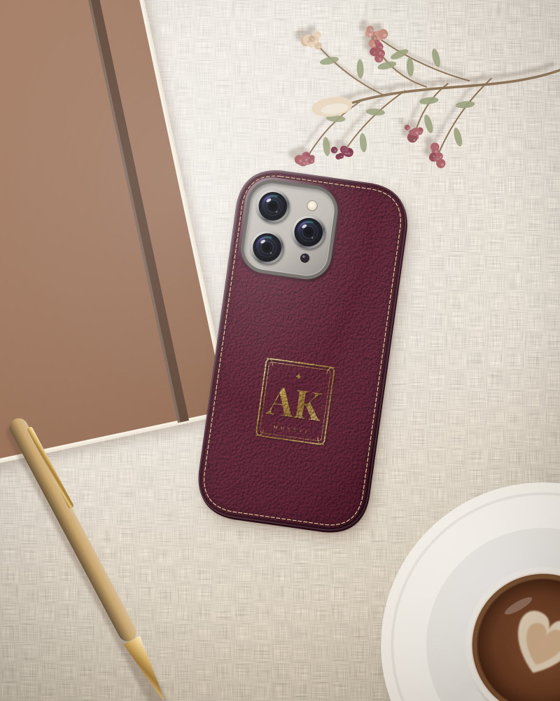 Heirloom Monogram Case on iPhone 16 Pro, flat-lay