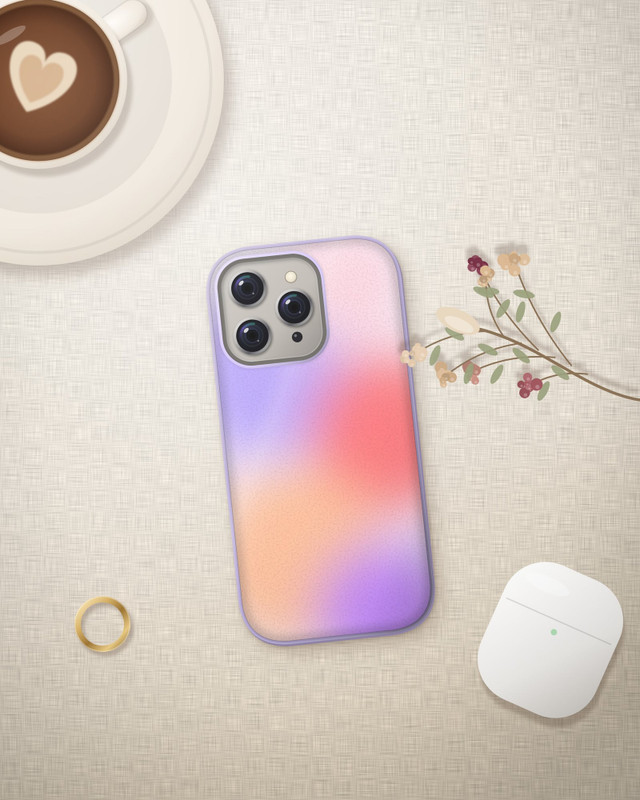 Aura Bloom Case on iPhone 16 Pro, flat-lay