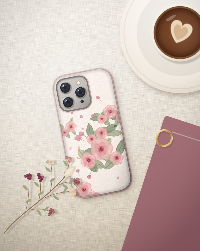 Rosewater Case on iPhone 16 Pro, flat-lay
