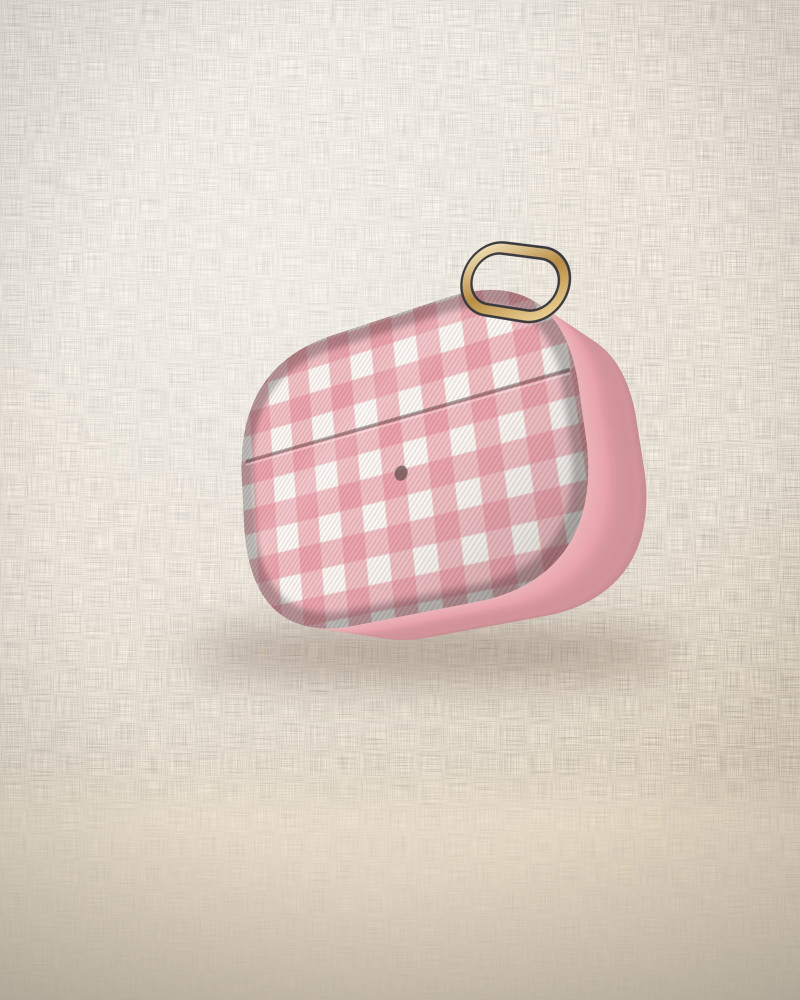 Picnic Gingham earbud case cover, angled