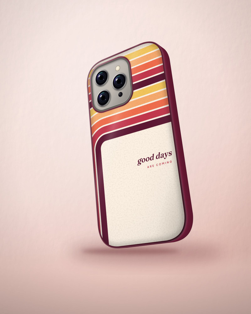 Sunset Stripe Case on iPhone 16 Pro, angled view
