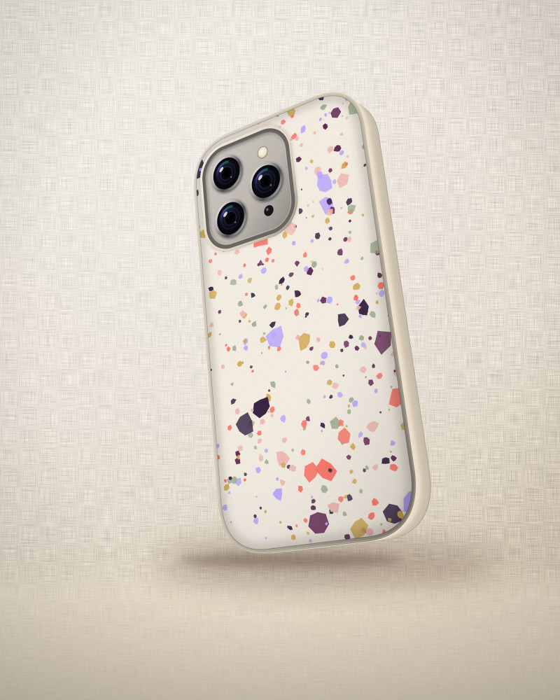 Terrazzo Pop Case on iPhone 16 Pro, angled view