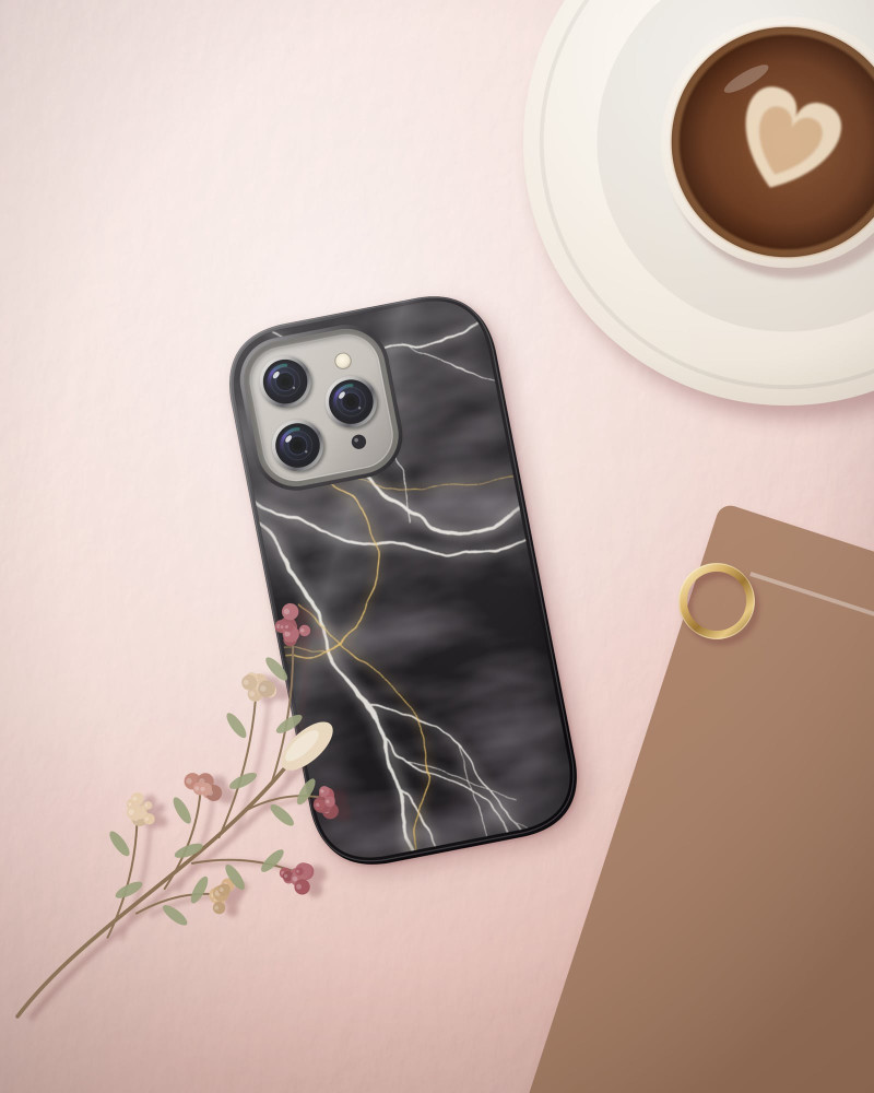 Nero Gold Marble Case on iPhone 16 Pro, flat-lay