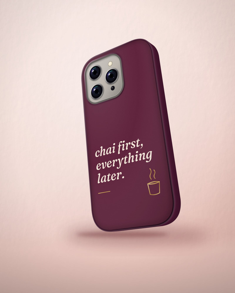 Chai First Case on iPhone 16 Pro, angled view