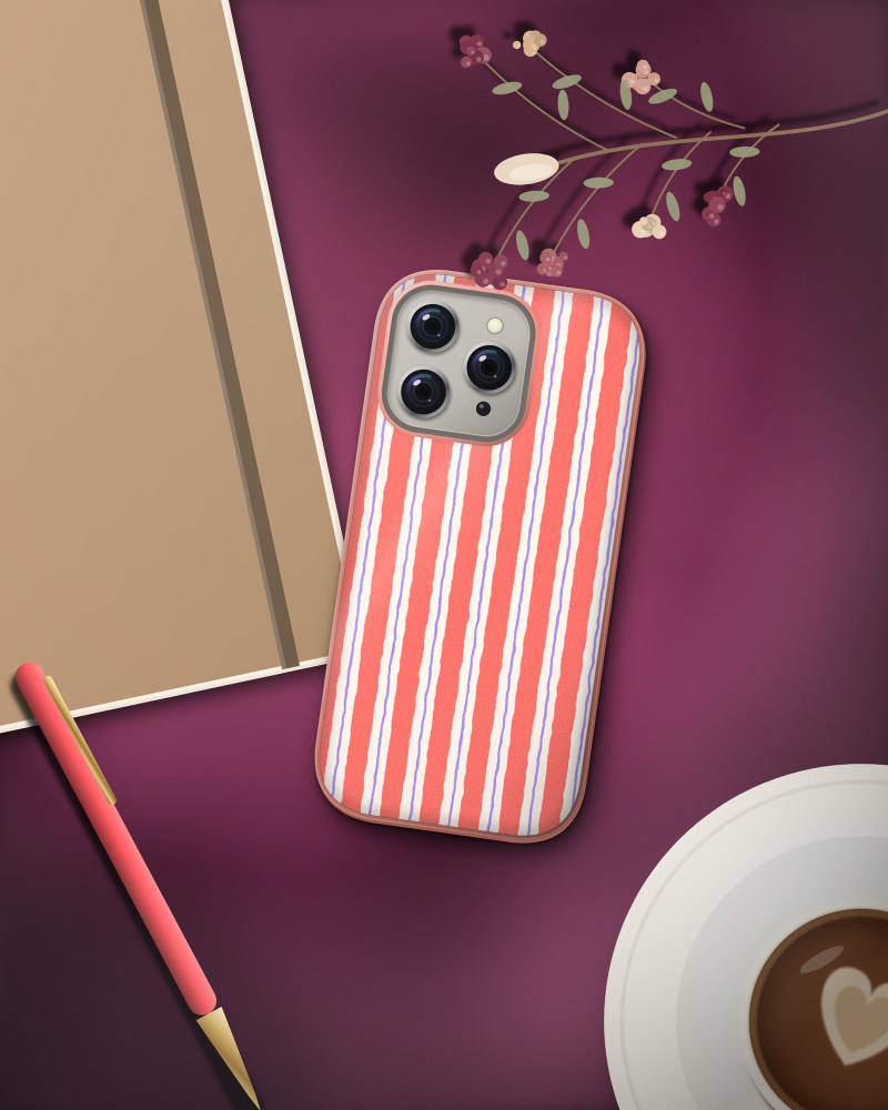 Candy Stripe Case on iPhone 16 Pro, flat-lay