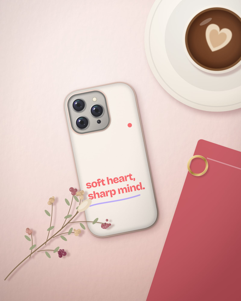 Soft Heart Case on iPhone 16 Pro, flat-lay