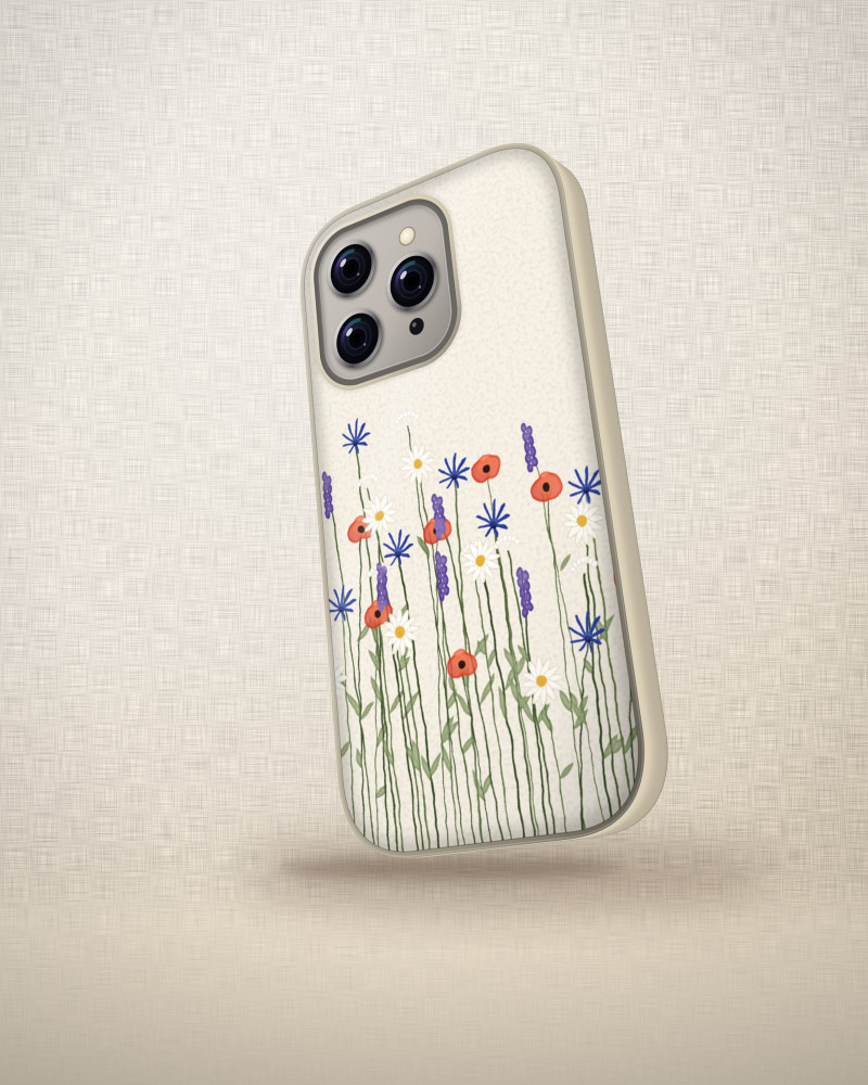 Meadow Hours Case on iPhone 16 Pro, angled view