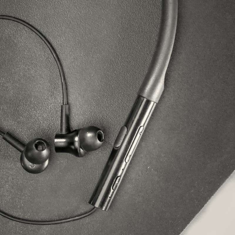 Neckband earphones, close-up