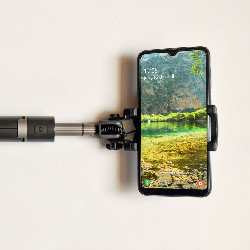 Phone on an extended selfie stick