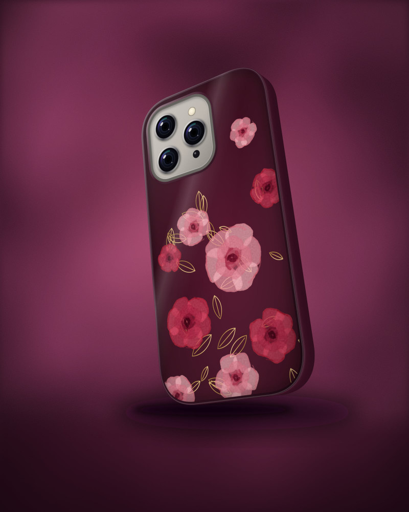 Velvet Rose Case on iPhone 16 Pro, angled view