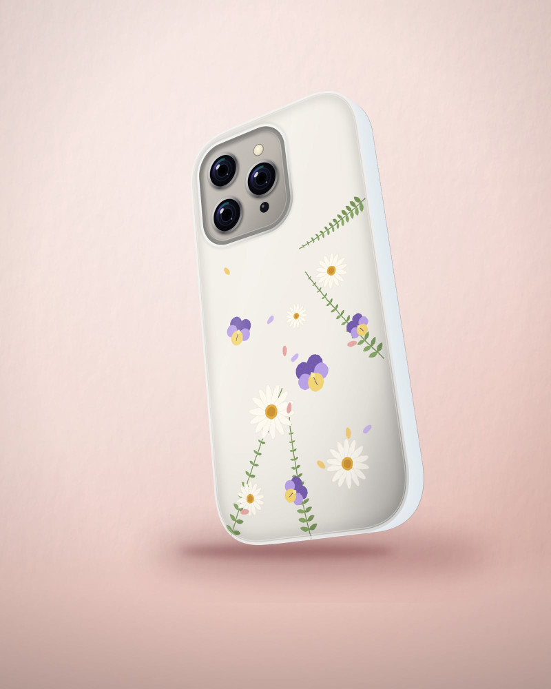 Pressed Petals Clear Case on iPhone 16 Pro, angled view