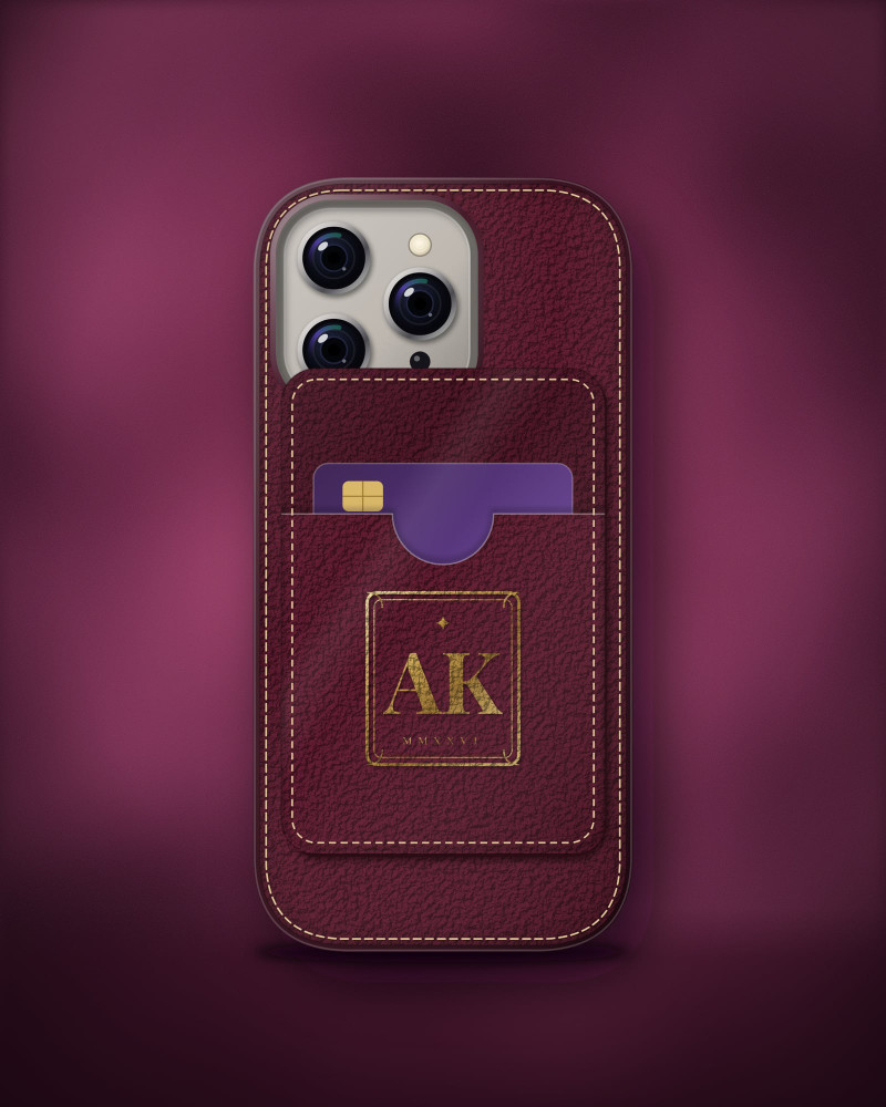 Heirloom Monogram card wallet on a matching case