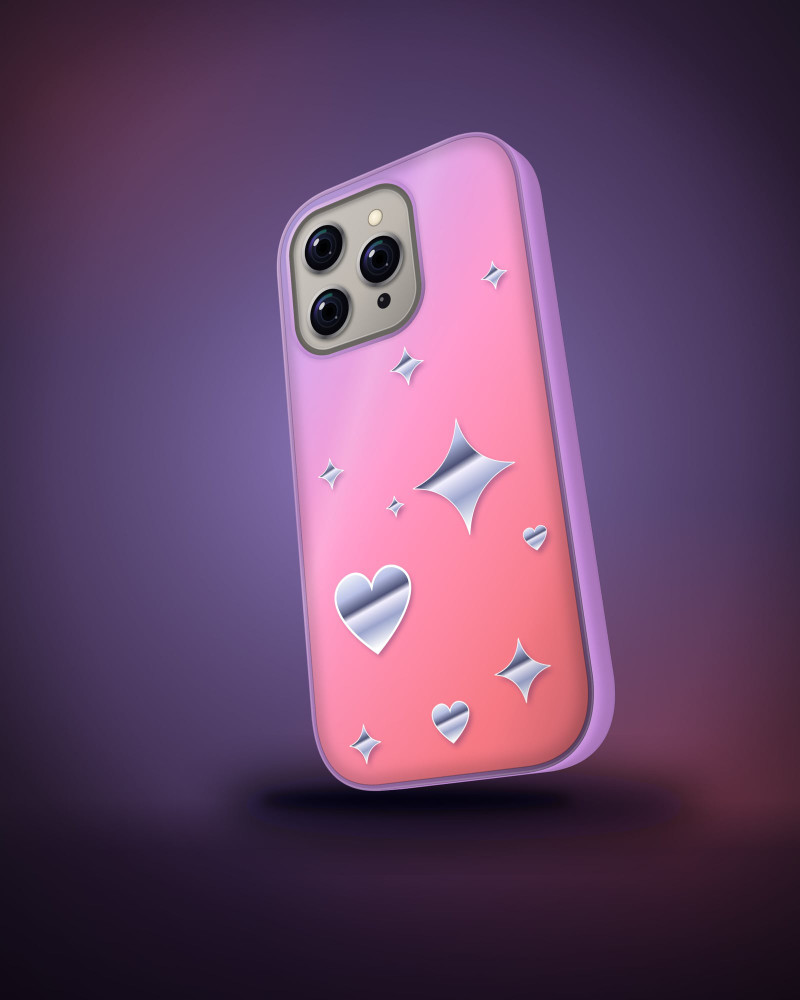 Y2K Chrome Case on iPhone 16 Pro, angled view