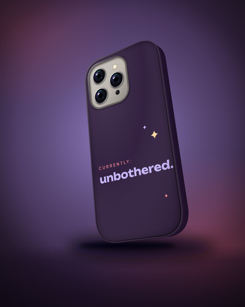 Currently Unbothered Case on iPhone 16 Pro, angled view
