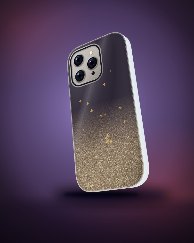 Stardust Clear Case on iPhone 16 Pro, angled view