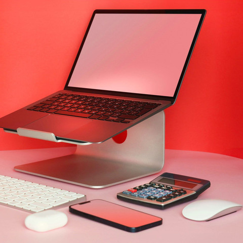 Laptop on an aluminium stand