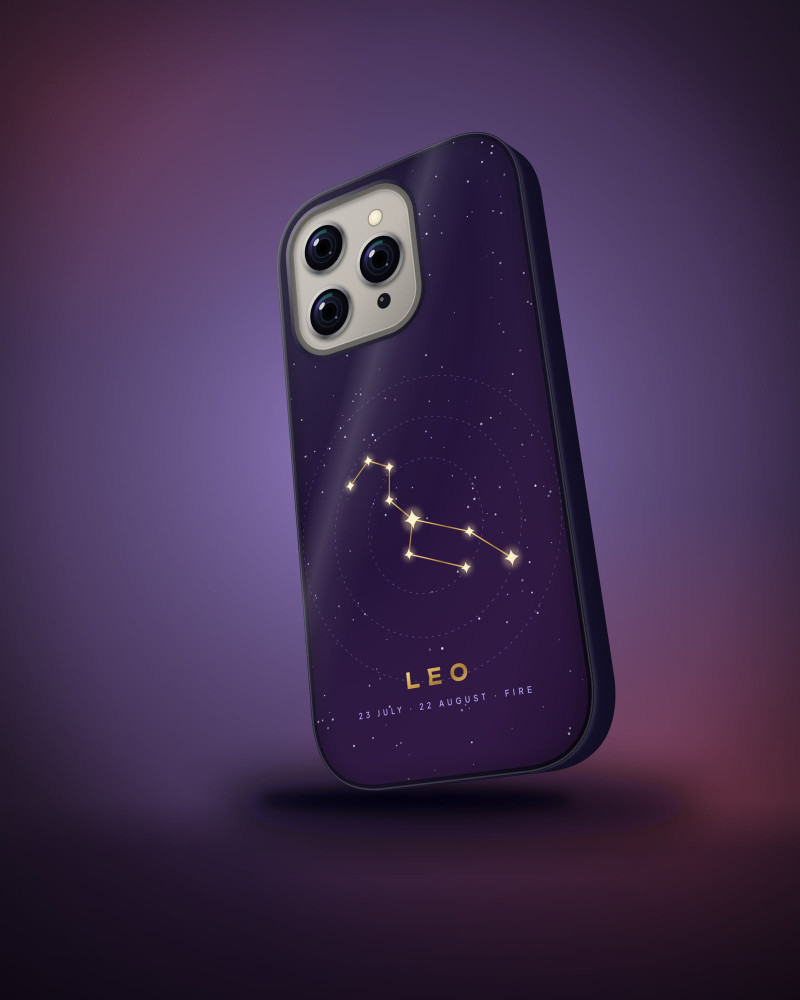Star Sign · Leo Case on iPhone 16 Pro, angled view