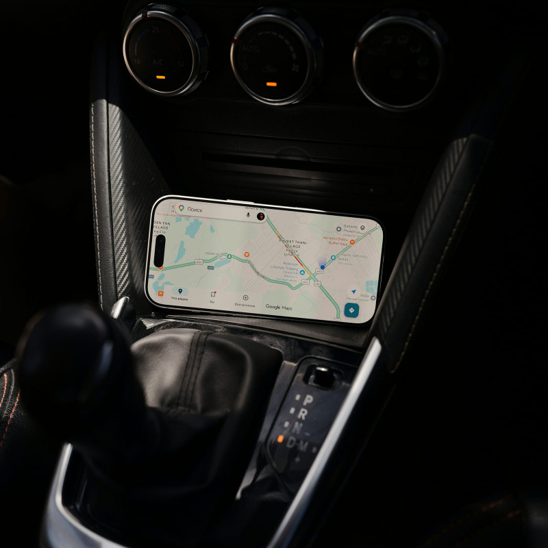 Phone showing a map in a car mount