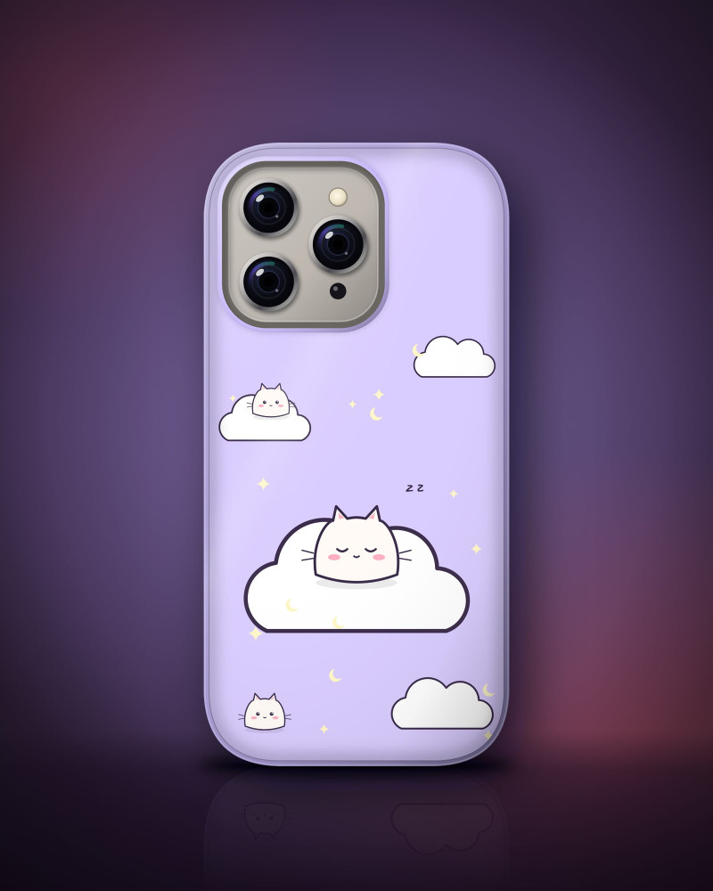Mochi & Clouds Case on iPhone 16 Pro, front